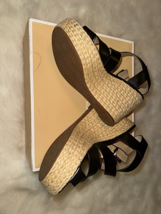 Michael Kors Black Leather Crisscross Wedge Sandals - Picture 5 of 8